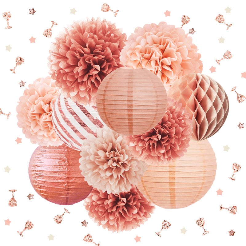 NICROLANDEE Rose Gold Party Decorations -12PCS Elegant Party Supplies Tissue Pom Poms Paper Lantern Glitter Confetti 30G for Valentines Wedding Bridal Shower Birthday Bachelorette Party Decorations - Image 1